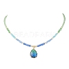 2Pcs 2 Styles Blue K9 Glass Teardrop Heart Pendant Electroplated Glass Faceted Rondelle Beaded Necklaces NJEW-JN05751-4