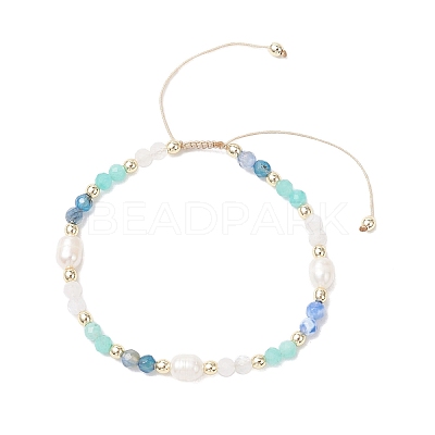 Natural Amethyst & Rainbow Moonstone & Amazonite & Cultured Freshwater Pearl Beads Braided Bead Bracelets for Women BJEW-JB12666-02-1