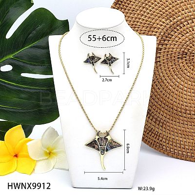 Manta Ray Alloy Abalone Shell Pendant Necklaces & Stud Earrings Sets for Women FS-WGFBE97-01-1
