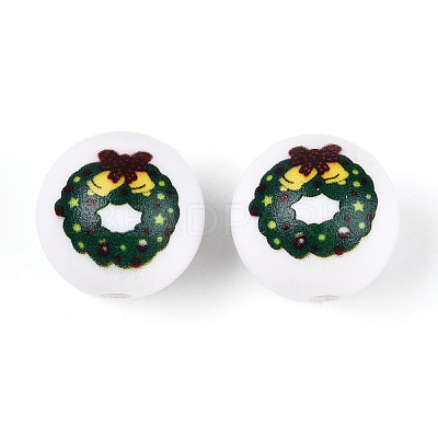 Christmas Printed Opaque Acrylic Round Beads OACR-T029-08E-1