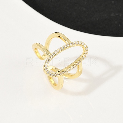 Brass Micro Pave Cubic Zirconia Cuff Rings for Women RJEW-F186-02G-1