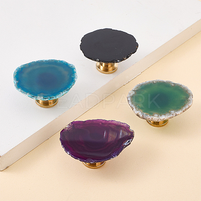 4Pcs 4 Colors Brass & Natural Agate Drawer Knobs AJEW-DR0001-63-1