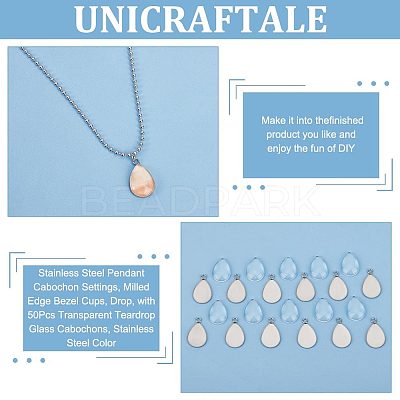 50Pcs 304 Stainless Steel Pendant Cabochon Settings STAS-UN0042-64-1