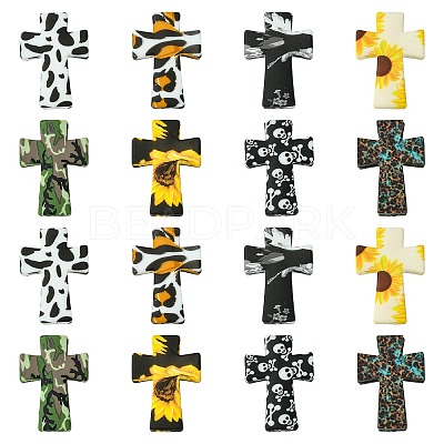 16Pcs 8 Styles Cross Silicone Focal Beads SIL-CJ0002-47-1