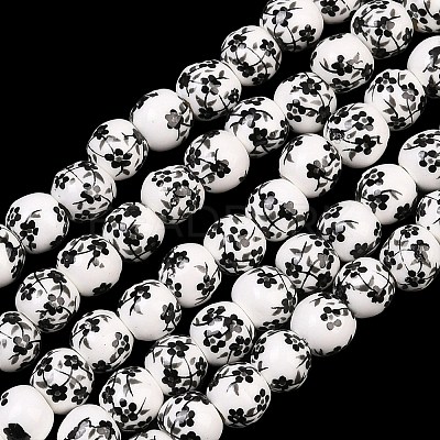 Floral Printed Porcelain Beads PORC-L004-6mm-07-1