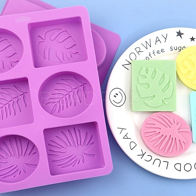 DIY Silicone Leaf Pattern Rectangle/Oval Soap Molds TREE-PW0001-48-1