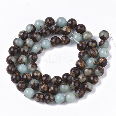 Assembled Synthetic Aqua Terra Jasper and Bronzite Beads Strands G-S366-024-1