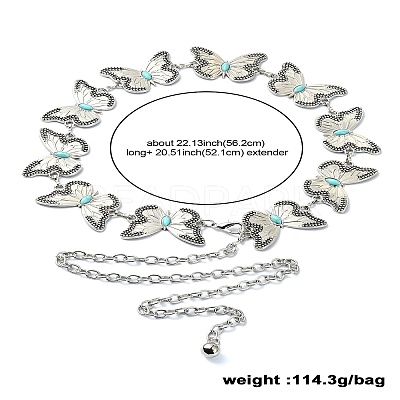 Butterfly Link Chain Waist Chains with Resin AJEW-CJC0006-02AS-1