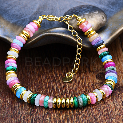 Synthetic Cherry Quartz &  Natural Amethyst & Synthetic Malachite Rondelle Beaded Bracelets FS-WGEAC01-01-1