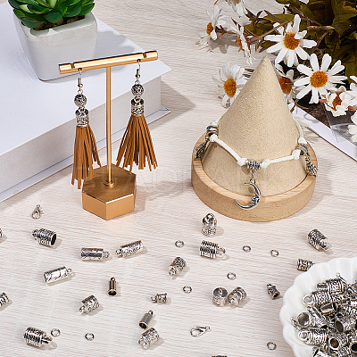 80Pcs 8 Styles Tibetan Style Alloy Cord End FIND-SC0020-98A-1