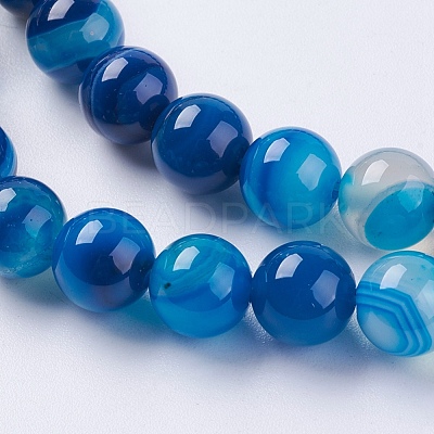 Round Dyed Natural Striped Agate/Banded Agate Beads Strands G-G582-8mm-10-1