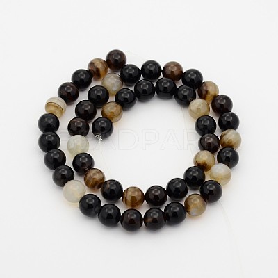 Dyed & Heated Black Agate Round Bead Strands G-P070-22-8mm-1