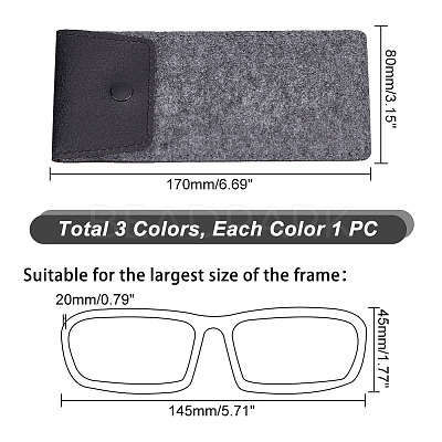 3Pcs 3 Colors PU Imitation Leather & Felt Slip-in Glasses Cases AJEW-PH0004-72-1