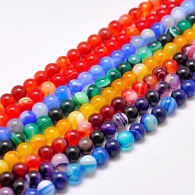 Natural Striped Agate/Banded Agate Bead Strands G-G962-8mm-M-1