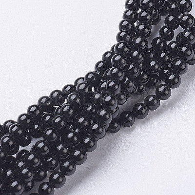 Natural Dyed & Heated Black Onyx Round Beads Strands X-GSR3mmC097-1