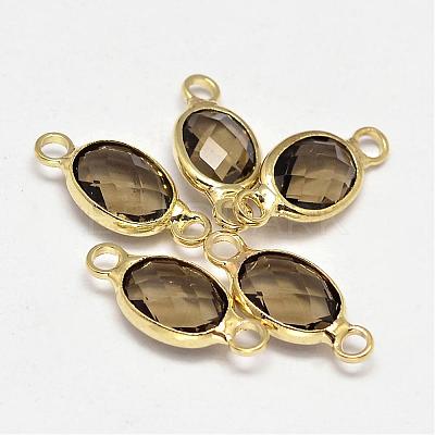 Oval Faceted Golden Brass Glass Links connectors GLAA-O014-16G-1