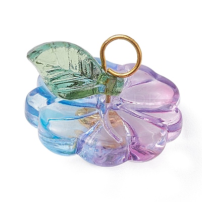 Transparent Glass Flower with Acrylic Leaf Pendants PALLOY-JF02260-1