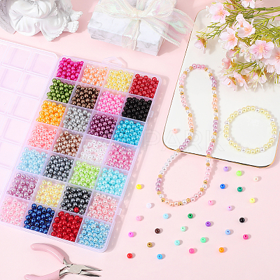 1400Pcs 28 Styles Spray Painted ABS Plastic Imitation Pearl Beads KY-SP0001-38-1