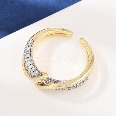 Brass Micro Pave Cubic Zirconia Adjustable Cuff Rings for Women RJEW-C140-13G-1