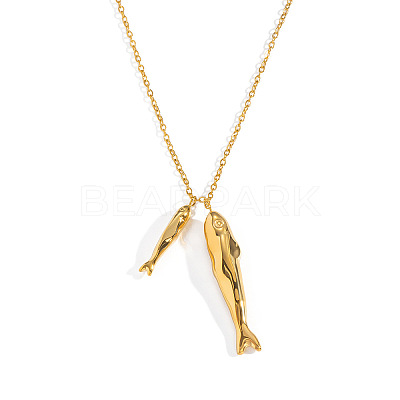 Ocean 304 Stainless Steel Double Fish Pendant Necklaces for Women WI5548-1