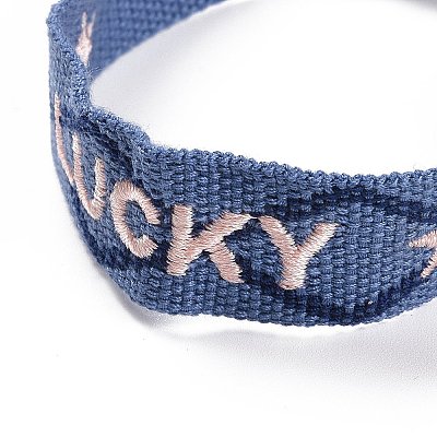 Word Lucky Polycotton(Polyester Cotton) Braided Bracelet with Tassel Charm LS-BJEW-F429-08-1