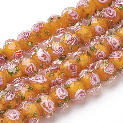 Handmade Gold Sand Lampwork Beads Strands LAMP-R141-8mm-07-1