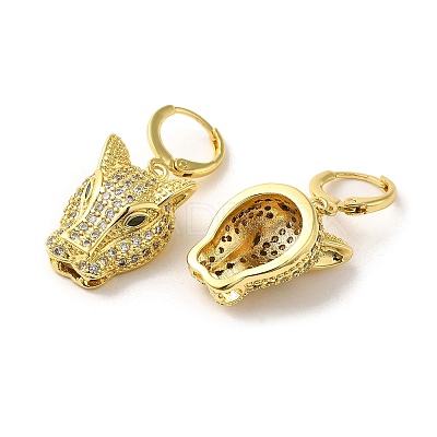 Leopard Head Brass Dangle Leverback Earrings EJEW-Q797-05A-G-1