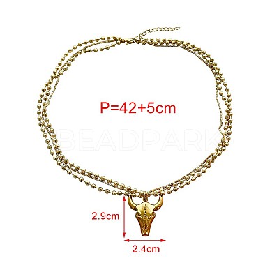 Brass Cattle Head Pendant 304 Stainless Steel Chain 3-Strand Necklaces for Women WG2675A-01-1