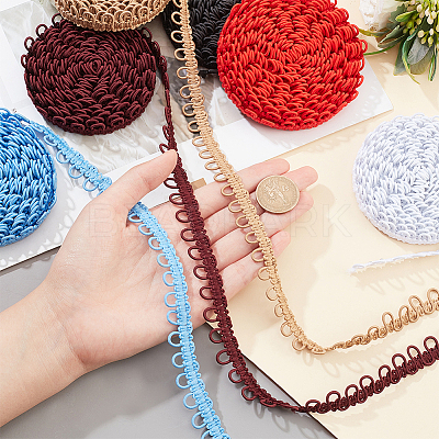 5 Bags 5 colors Polyester Braid Trims with Elastic Button Loops OCOR-NB0001-54-1