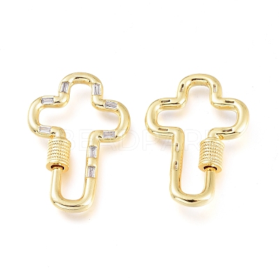 Brass Micro Pave Cubic Zirconia Screw Carabiner Lock Charms KK-M206-10G-01-1