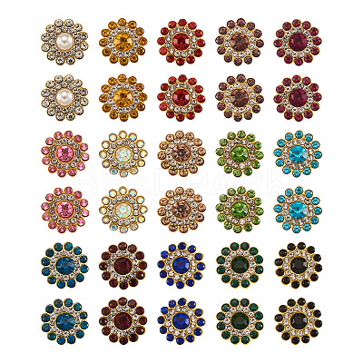 300Pcs 15 Style Flower Shape Rhinestone Buttons RB-YS0001-02-1