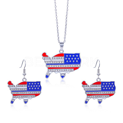 Independence Day Zinc Alloy Enamel & Rhinestone Pendant Necklaces & Dangle Earrings Sets FS-WG64DB3-11-1