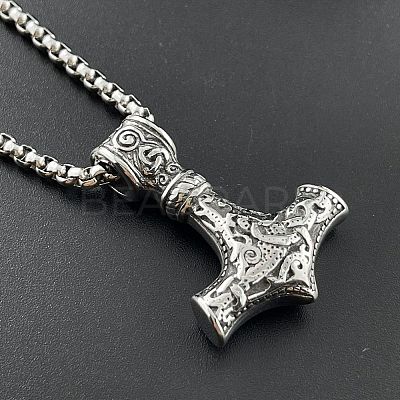 Vintage Punk Style 304 Stainless Steel Viking Hammer Pendant Necklaces for Men EH8058-1