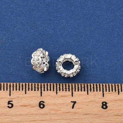 Brass Micro Pave Cubic Zirconia Rondelle European Beads KK-C106-12S-1