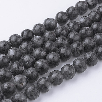 Natural Black Larvikite Bead Strands G-G735-57-12mm-1