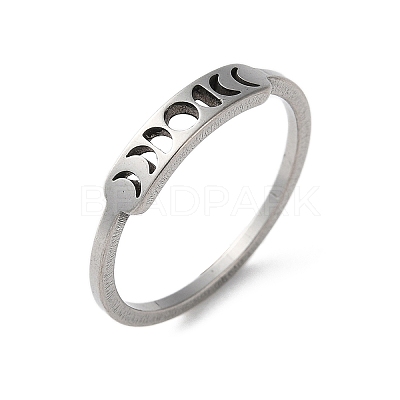 Non-Tarnish 304 Stainless Steel Moon Phase Finger Ring for Women RJEW-A006-04P-1