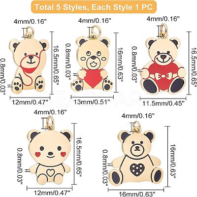 5Pcs 5 Style 316 Surgical Stainless Steel Enamel Pendants STAS-UN0035-99-1