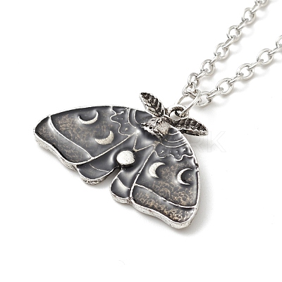 Alloy Moon Phase Moth Pendant Necklace NJEW-G056-04AS-1
