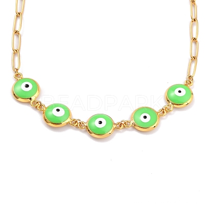 Brass Enamel Evil Eye Link Chain Necklaces NJEW-P256-02-1