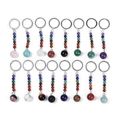Natural & Synthetic Mixed Gemstone Round Beaded Keychain G-H076-01P-1