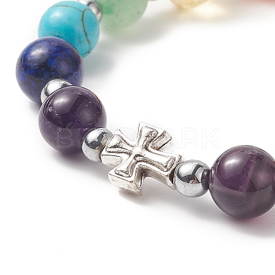 Natural & Synthetic Mixed Gemstone Beaded Stretch Bracelet BJEW-JB09257-1