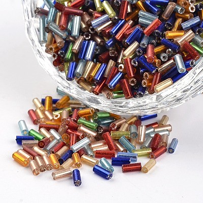 Silver Lined Round Hole Glass Bugle Beads SEED-I001-MS-1