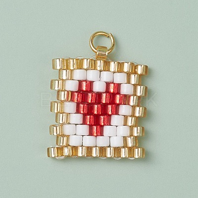 Beaded Rectangle with Heart Charms PALLOY-MZ00442-1