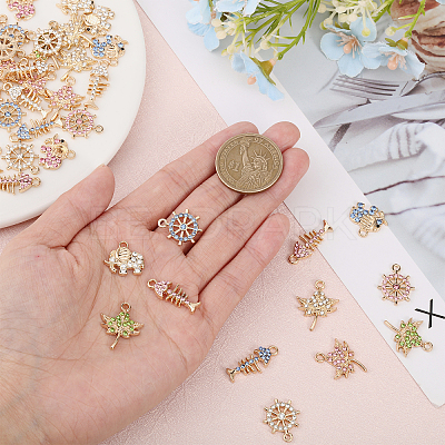 48Pcs 12 Styles Rack Plating Eco-friendly Alloy Rhinestone Pendants FIND-CA0007-95-1