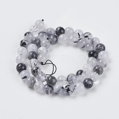Natural Black Rutilated Quartz Beads Strands X-G-G448-8mm-13-1