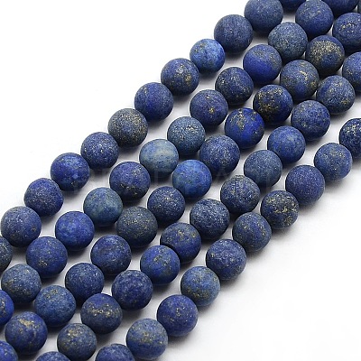 Natural Frosted Lapis Lazuli Round Bead Strands G-M064-8mm-08-1