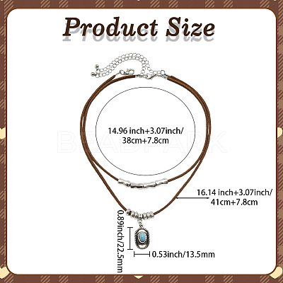1 Set Alloy Pave Synthetic Turquoise Pendant Double Layer Cord Necklaces NJEW-CL0001-09A-1