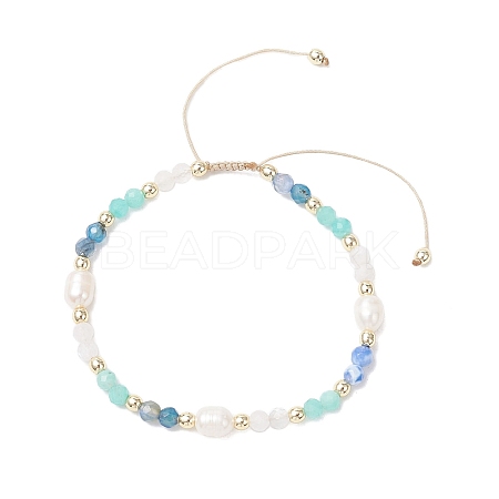 Natural Amethyst & Rainbow Moonstone & Amazonite & Cultured Freshwater Pearl Beads Braided Bead Bracelets for Women BJEW-JB12666-02-1