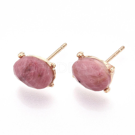 Natural Rhodonite Stud Earrings EJEW-N057-01G-1