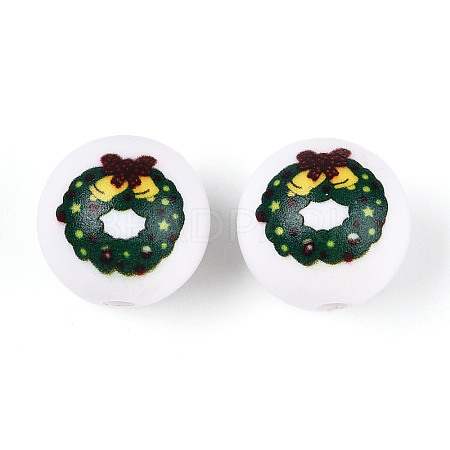 Christmas Printed Opaque Acrylic Round Beads OACR-T029-08E-1